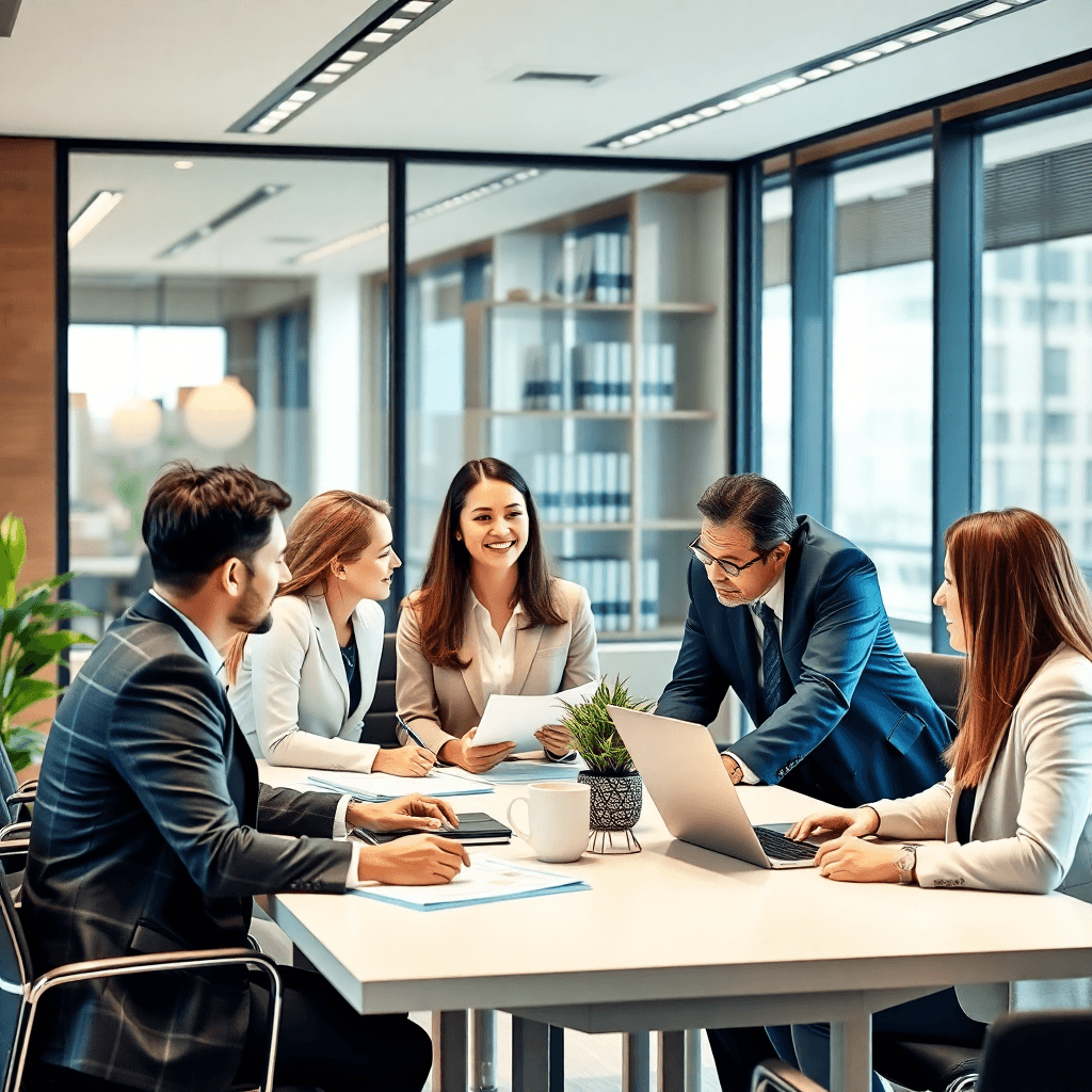 Diverse HR consulting team collaboration in modern office